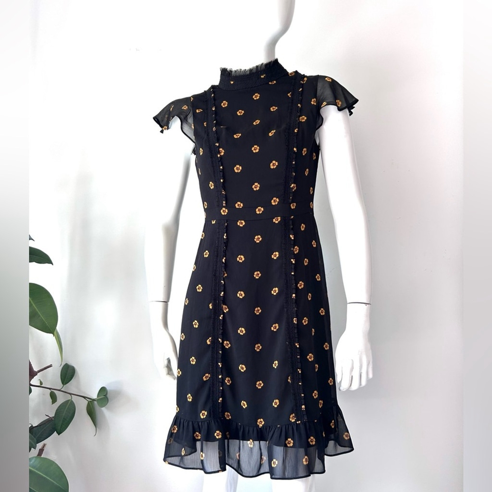 Adrianna Papell Black Ruffled Tiered Mini Dress printed size 2